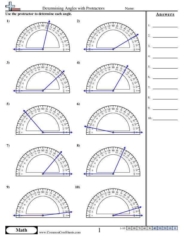 Determining Angles With Protractors worksheet